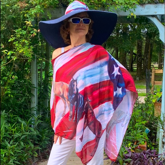 Red, White and Blue Horses Poncho by Ballantine - Picture 1 of 5